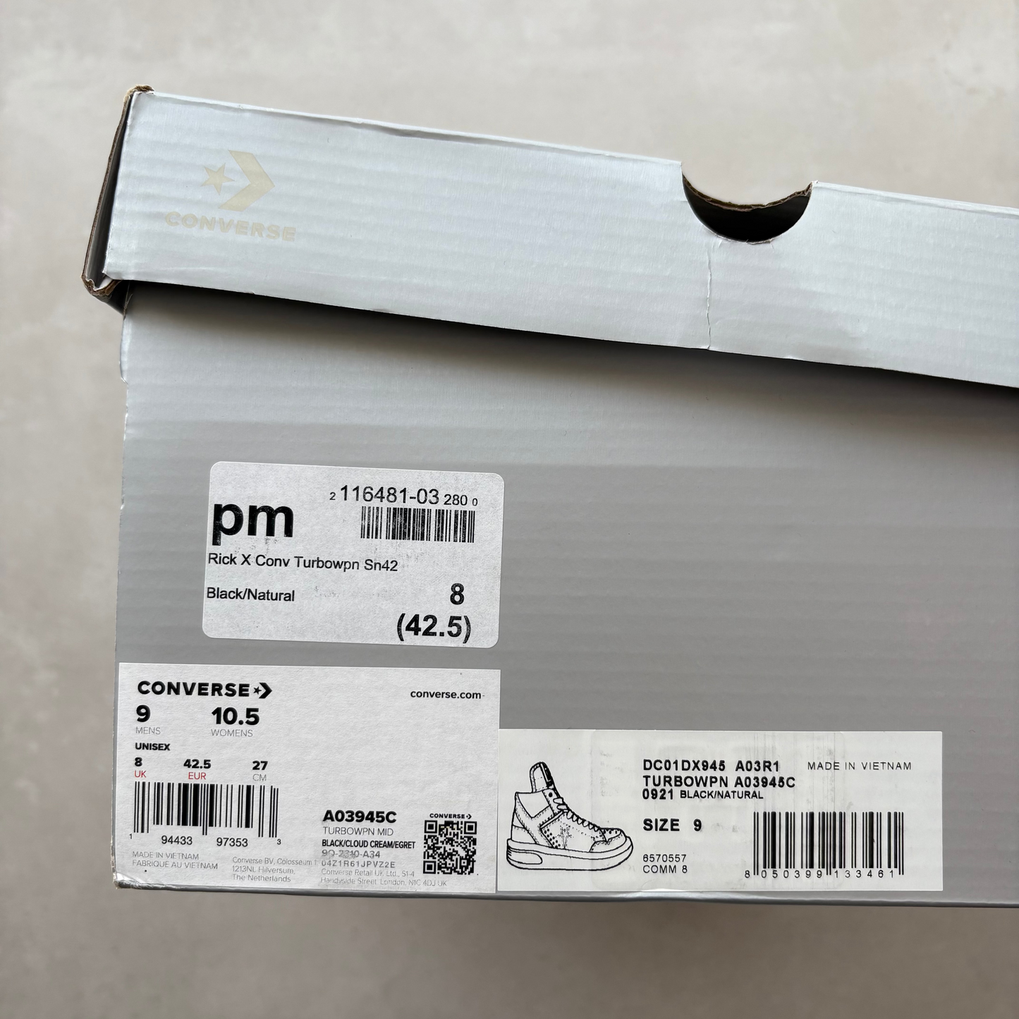 Converse Rick Owens x DRKSHDW TURBOWPN Mid 'Black Cloud Cream' - UK 8
