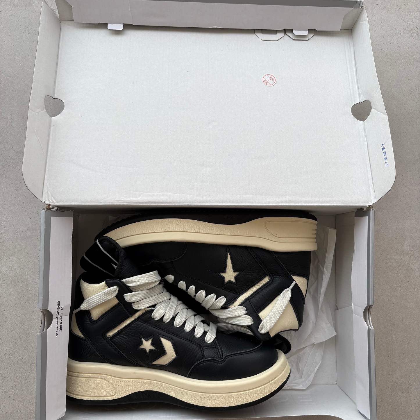 Converse Rick Owens x DRKSHDW TURBOWPN Mid 'Black Cloud Cream' - UK 8