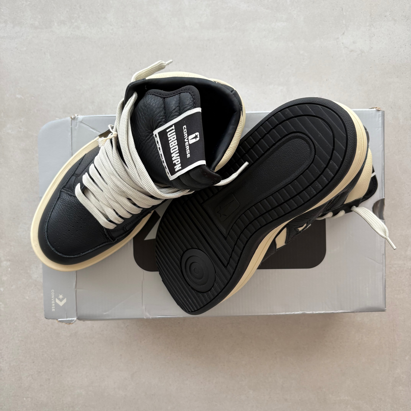 Converse Rick Owens x DRKSHDW TURBOWPN Mid 'Black Cloud Cream' - UK 8