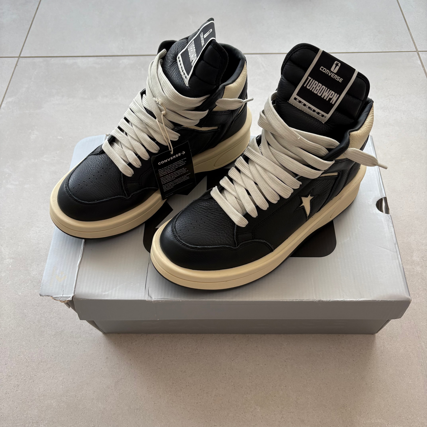 Converse Rick Owens x DRKSHDW TURBOWPN Mid 'Black Cloud Cream' - UK 8