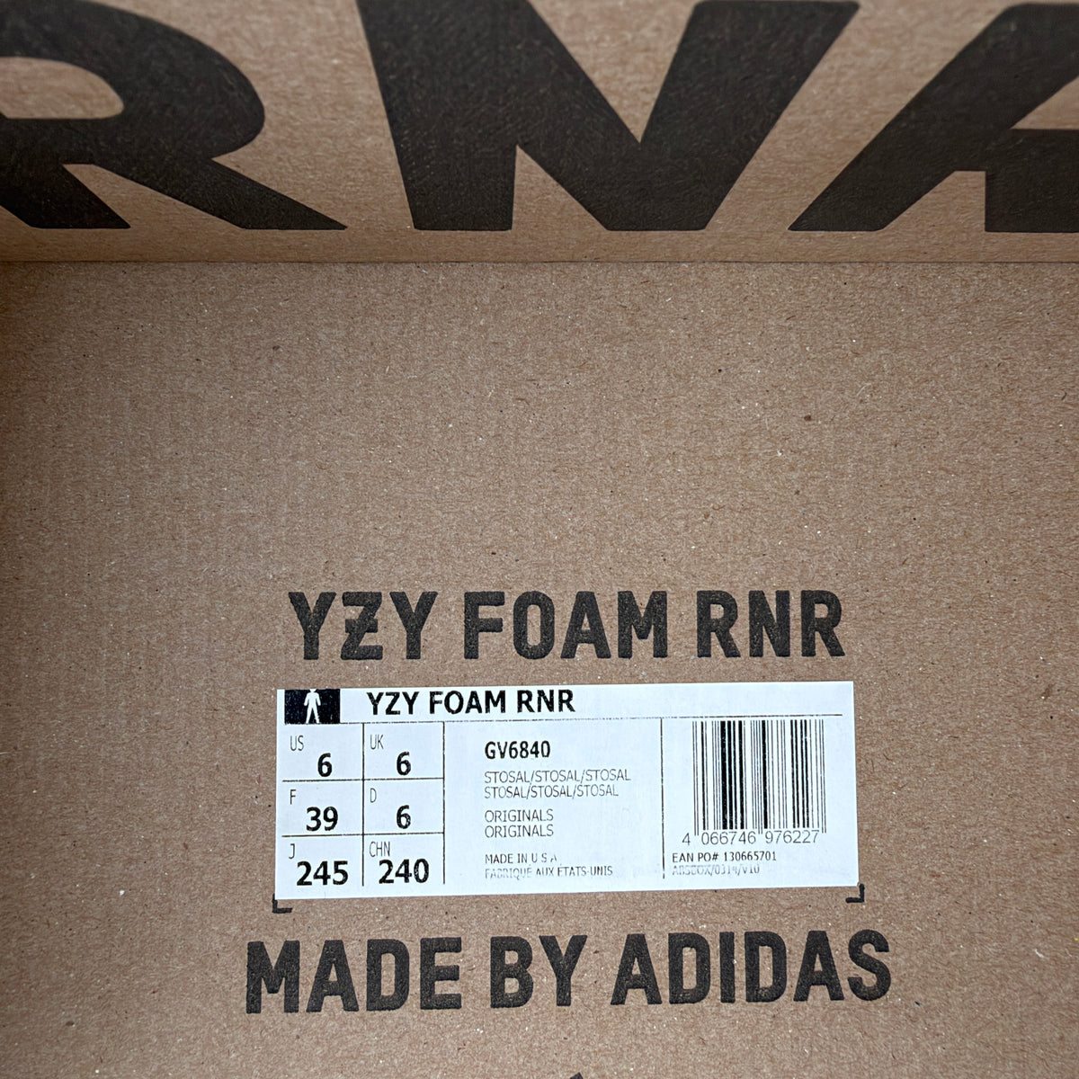 Adidas Yeezy Foam RNR Stone Salt UK 6