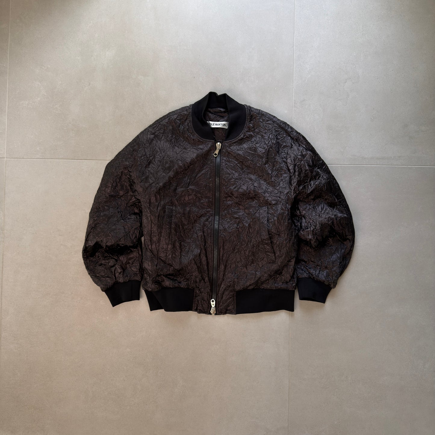 Cole Buxton Aluminium Crinkle Bomber Jacket 'Black'